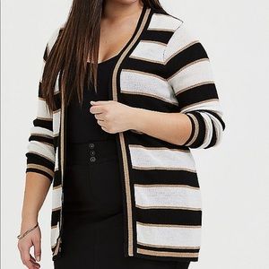 Torrid Striped Shimmer Rib Open Front Cardigan